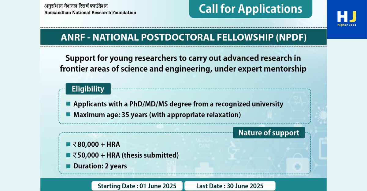 National Post-Doctoral Fellowship (N-PDF) at Anusandhan National Research Foundation (ANRF), India