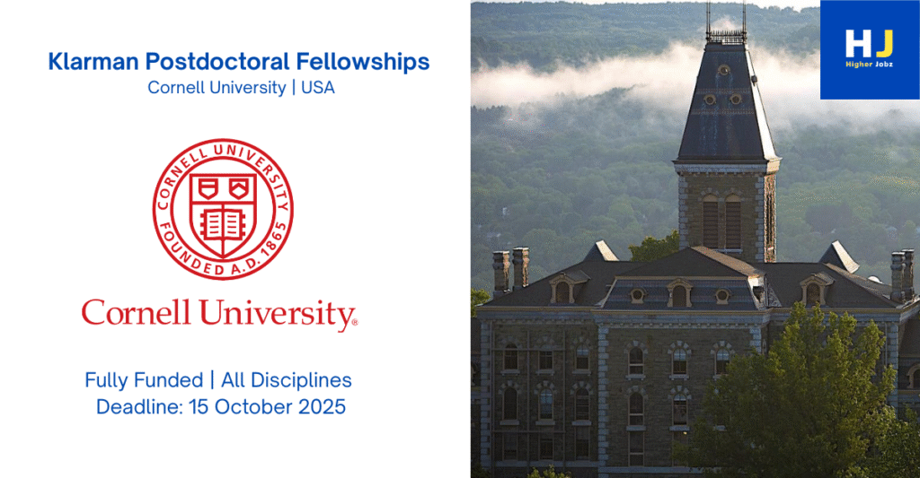 Fully Funded Klarman Postdoctoral Fellowships at Cornell University for Early-Career Scholars Across All Disciplines, USA