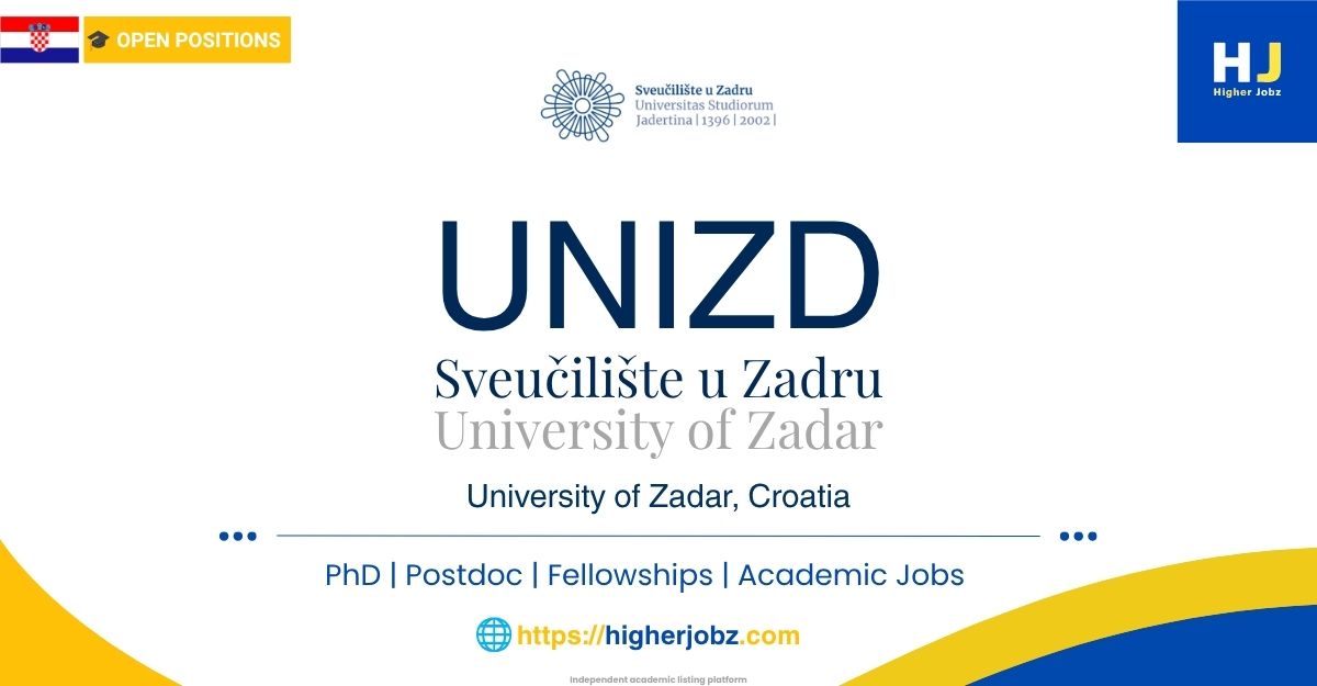 University of Zadar Croatia academic jobs, PhD, postdoctoral, faculty and research opportunities