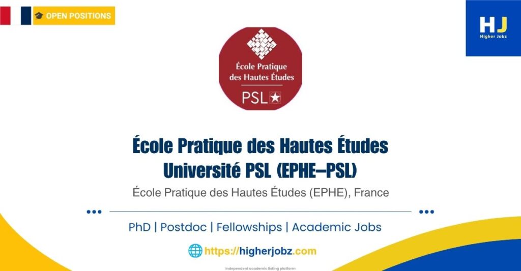 École Pratique des Hautes Études (EPHE–PSL), France academic jobs and research opportunities